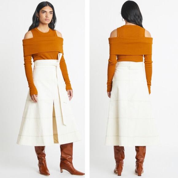 TANYA TAYLOR Sanna Top Caramel Orange Tan Shoulder Cutouts Wraparound Band NEW - Picture 2 of 16